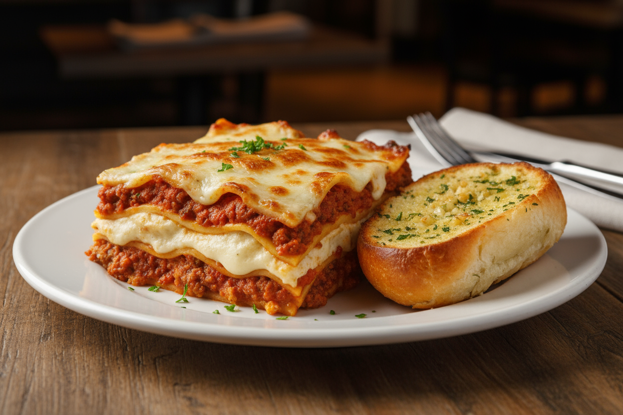 lasagne with garlic bread roll